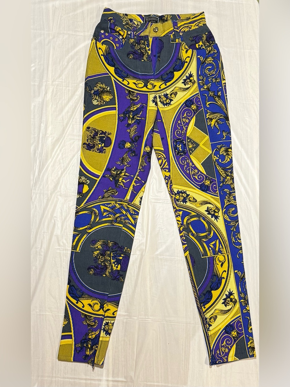 Versus Versace Purple, Yellow & Black Baroque Skinny Jeans